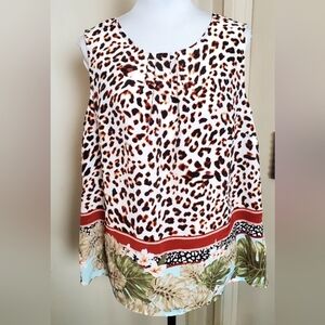 CJ Banks Sleeveless Leopard Print Blouse